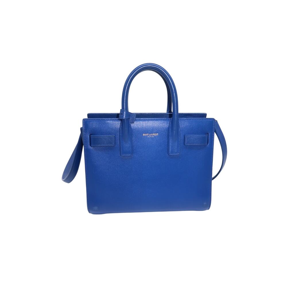 Saint Laurent Classic Sac De Jour Tote Bag Blue Leather Logo Accent Women's OS